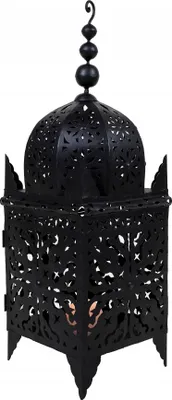 Image de Lanterne orientale en métal noir Frane 65cm | Lanterne de jardin marocaine pour l'extérieur, l'intérieur comme lanterne de table | Photophore de jardin marocain à suspendre ou à poser