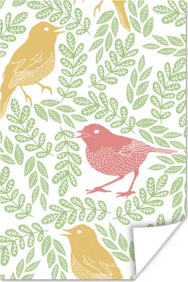 Produktbild von MuchoWow® Poster Vogel - Muster - Pflanzen 20x30 cm - Papierdruck