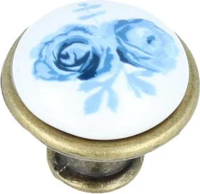 Produktbild von Möbelknopf Schrankknopf Porzellan weiß mit Muster Modell Blue Durchmesser 27mm