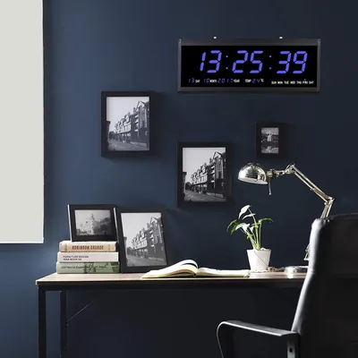 Image de Horloge murale numérique Wall Clock 12/24 Horloge numérique Home Horloges murales numériques pour décoration de salon 480 x 190 x 30 mm