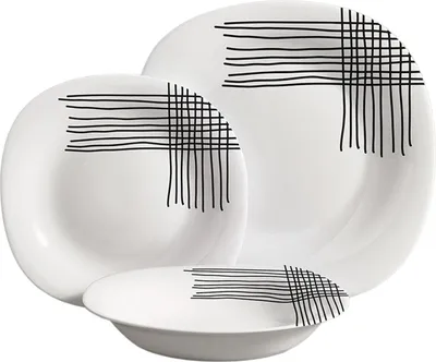 Image de VIVALTO | Service d'assiettes - Service de table - 28 / 22 / 23 cm - Lot de 18 - Assiette plate - Rayures