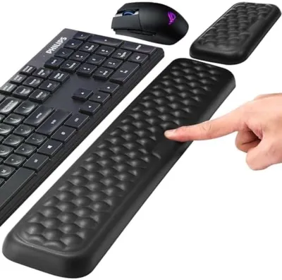 Productafbeelding van PromoHome® Ergonomische set polssteunen – Comfortabel ondersteuning voor toetsenbord en muis, 44 x 8 x 2 cm, zwart