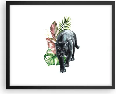 Produktbild von Gerahmtes Poster - Schwarzer Rahmen - Schwarz Panther Blätter - 50x40 cm - Wand Bild - Wanddeko - Wandbilder - Kunstposter - Wandposter - Bilderrahmen - Bilder - Kunstdruck - P2BAA50x40-4813