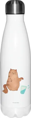 Produktbild von Mr. & Mrs. Panda Thermos Katze Wasserglas - Weiß - Geschenk, Thermosflasche, Glas, trinkflaschen, Cats, Trinkflasche, Katzen, thermosflaschen, thermobehälter, Cat