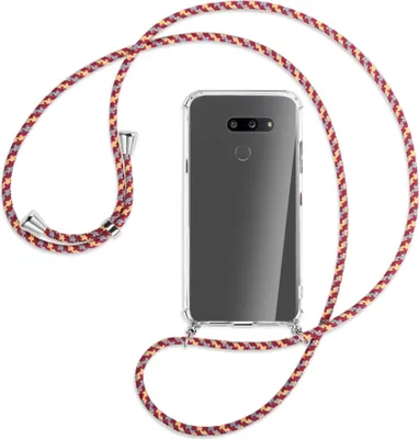 Produktbild von Handykette Backcover-Schutzhülle mit Band (Metall silberfarben) für LG G8X ThinQ - weinrot/gelb/grau