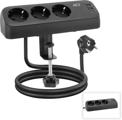 Zdjęcie produktu dla Listwa zasilająca ACT z 3 gniazdami typu F – moc wyjściowa 30 W – porty USB typu C/A – długość kabla 1,5 metra