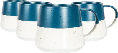 Produktbild von Nicola Spring getauchte Bauchbecher aus geflecktem Steingut – 370 ml – Marineblau – 4er-Pack