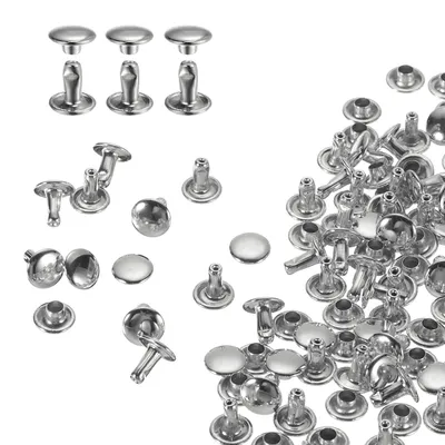 Productafbeelding van Set van 60 ronde dubbele lederkappen met nieten 8x8mm voor handwerk