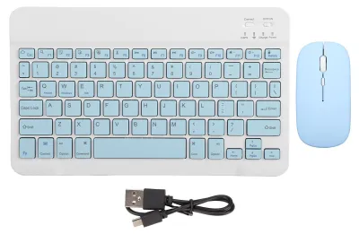 Obrázok produktu pre 10-palcová Bluetooth klávesnica, USB nabíjanie, ultratenká, tichá, bezdrôtová, s DPI myšou pre mobilný telefón, notebook, nebovo modrá