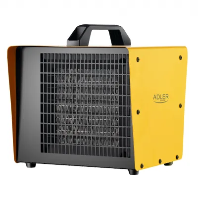 A studio shot of a yellow and black Adler AD 7740 Heißluftgebläse.