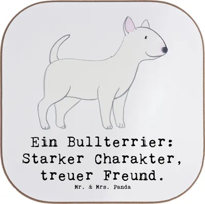 Produktbild von Mr. & Mrs. Panda Untersetzer für Gläser Bullterrier Freund - Weiß - Geschenk, Holzuntersetzer, Hunde, Glas, Hunderassen Pflege, Familienhunde, gläseruntersetzer, treuer