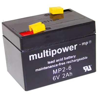 Produktbild von MultiPower Bleiakku MP2-6, 6,0Volt 2,0Ah mit 4,8mm Steckanschlüssen