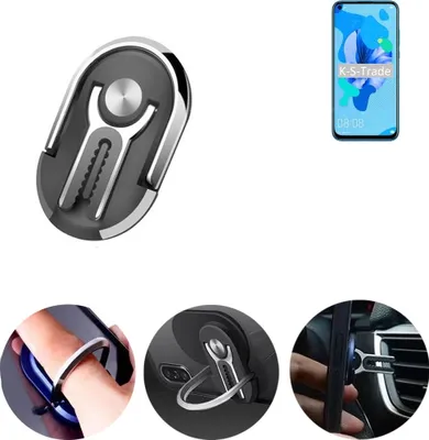Produktbild von K-S-Trade 3in1 Smartphone-Ring Handy-Ring kompatibel mit Huawei P20 Lite 2019 Fingerhalterung  Handyring Tischständer Lüftungsgitter-Halterung Tisch