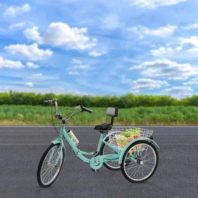 Produktbild von Dreirad für Erwachsene - City Bike Faltrad - Komfortable Transport - Inklusive großer Korb - 24 Zoll Räder - Türkis