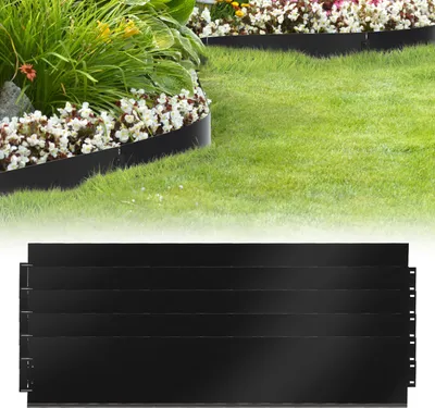 Produktbild von Jayseuw Rasenkante Metall Beeteinfassung Beetumrandung Mähkante Palisade Beetrand Schwarz 100x18cm 5m