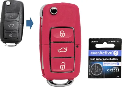 Produktbild von Auto Schlüssel Funk Fernbedienung 1x Gehäuse 3 Tasten Pink + 1x Rohling HA66 + 1x CR2032 Batterie kompatibel mit VW SEAT Skoda