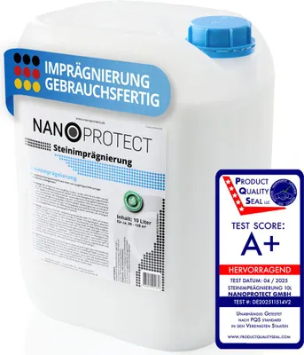 Produktbild von Nanoprotect Steinimprägnierung 10 L | Vorbeugend gegen Grünbelag und Einschmutzung | Ideal für Pflastersteine, Beton und Fassaden | 10 L für ca. 80 – 120 m²