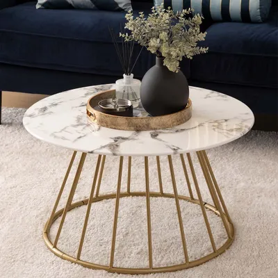 Image de Eazy Living Table basse Ø 70 cm Yvonne Blanc - Or
