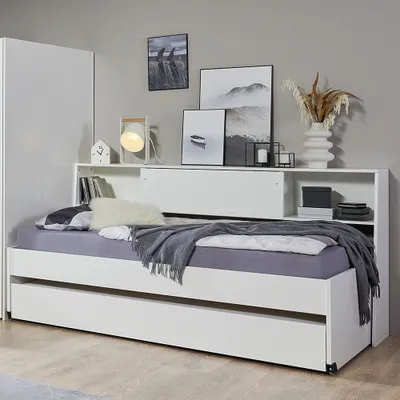 Produktbild von Jugendzimmer-Bett mit 120x200 cm Liegefläche in weiß, mit Bettschublade, Bettüberbau NOLI-43