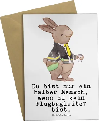 Produktbild von Mr. & Mrs. Panda Grußkarte Flugbegleiter Herz - Weiß - Geschenk, Spruch, Klappkarte, osterkarten, Lustig, Steward, Witzig, Beruf, weihnachtskarten, einladungskarten