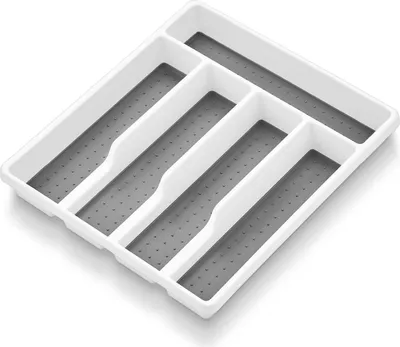Image de Onader Range-couverts plastique 5 compartiments Insert de tiroir blanc gris 32,6x29cm