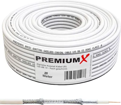 Produktbild von PremiumX 20m BASIC Koaxialkabel 135dB 4-fach CCS SAT Kabel Antennenkabel