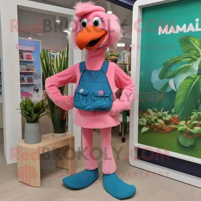 Produktbild von Flamingo REDBROKOLY Maskottchen kostüm gekleidet mit einem Poloshirt und Rucksäcken