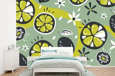 Produktbild von MuchoWow® Fototapete für Wohnzimmer oder Schlafzimmer Wandtapete Vinyl Motivtapete Sommer - Blumen - Obst - 420x280 cm - Zimmer für Kinder