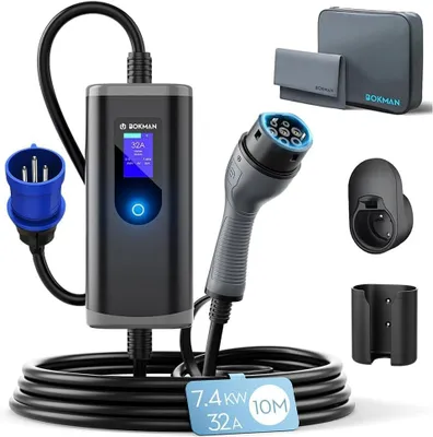 Image de Câble de recharge pour voiture, 7,4 kW, connecteur Type 2 - Puissance : 7,4 kW - Longueur du câble : 5 mètres - Chargeur mobile