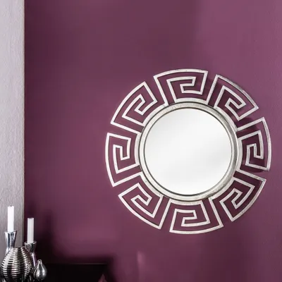 Produktbild von cagü: Beeindruckender Wandspiegel OLYMP Silber Rund mit griechischen Ornamenten Aluminium 85cm