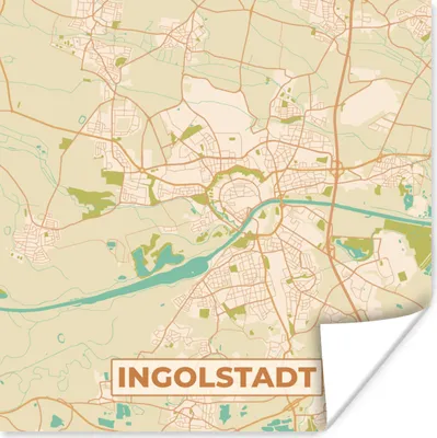 Produktbild von MuchoWow® Poster Karte - Ingolstadt - Karte - Stadtplan - Vintage 100x100 cm - Babyzimmer