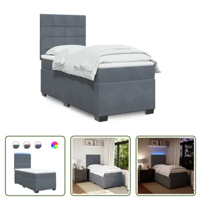 Produktbild von The Living Store Boxspringbett mit Matratze Dunkelgrau 80x200 cm Samt