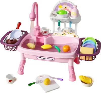 Obrázek produktu pro Dětská kuchyňka s kohoutkem, růžová, hračka kuchyňka se nádobím, pro děti