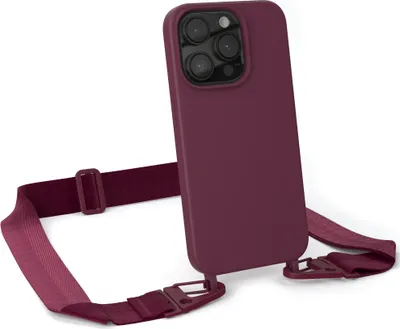 Produktbild von EAZY CASE Handykette Silikon mit Clips 2 in 1 kompatibel mit Apple iPhone 14 Pro Handyhülle mit Kordel, Hülle mit Band, Kette, Beere Rot - Clips Beere