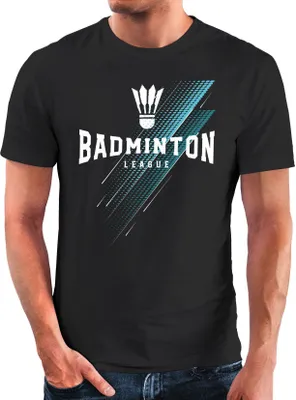 Produktbild von Herren T-Shirt Sport-Motiv Badminton Federball Fun-Shirt Aufdruck Bedruckte Sportkleidung Moonworks® schwarz XS