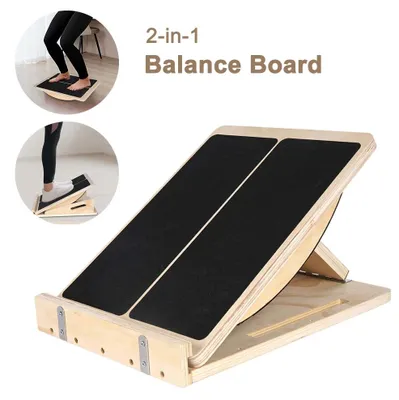 Obrázok produktu pre Balanceboard – 2 v 1 – Na strečing a cvičenie rovnováhy – Drevo – Protišmyková povrchová úprava – Nastaviteľný uhol – Nosnosť do 90 kg – 1 kus