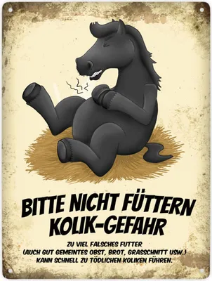 Produktbild von Bitte nicht füttern - Kolik-Gefahr Metallschild XXL mit schwarzem Pferd Motiv