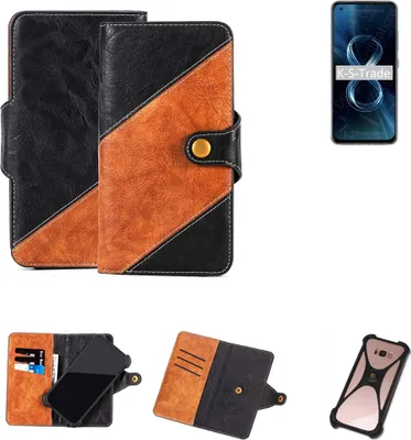 Produktbild von K-S-Trade Handyhülle Schutzhülle Bookstyle Case Wallet-Case kompatibel mit Asus Zenfone 8 Handy Cover Bumper Klapphülle schwarz hellbraun 1x