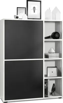 Produktbild von Vladon Highboard Schrank Anrichte Cuba mit 8 Fächern,  Germany, Korpus in Weiß matt / Fronten in Schwarz matt