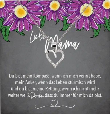 Produktbild von 22Feels Echt Silber Halskette - Liebe Mama Geschenk Geburtstag Muttertag Mutter Schmuck Set für Frauen - Herz Anhänger, Karte