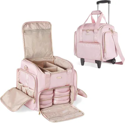 Obrázok produktu pre Kozmetická taška na kolieskach – kozmetický kufrík – profesionálne usporiadanie – dvojvrstvový – rozmery: 32 x 26 x 34 cm