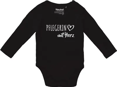 Produktbild von Huuraa Baby Body Pflegerin mit Herz 62 Black  Baumwolle Fairtrade Langarmbody Geschenkidee