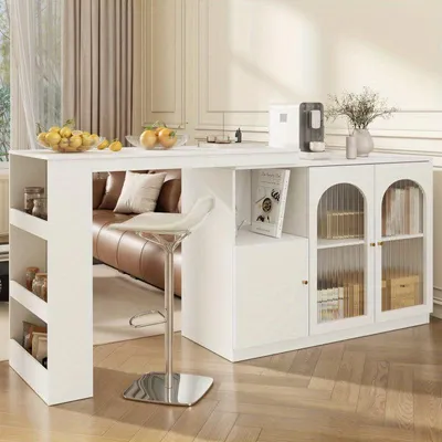 Immagine prodotto di Comò 120x40x97 cm – Credenza girevole a 360° in MDF bianco con porta in vetro