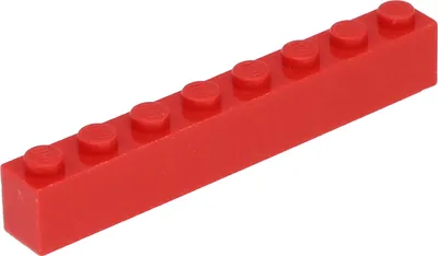A single red LEGO brick with 8 studs is shown against a white background.