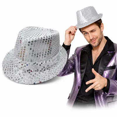 Paillettenhut, Silber, Umfang 60 cm, 1 Stück, für Herren