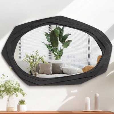 Produktbild von Famanu Wandspiegel mit Holzrahmen - Vintage asymmetrisch, schwarz