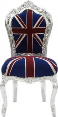 Produktbild von Bew! Casa Padrino Barock Esszimmer Stuhl Union Jack / Silber - Möbel Antik Stil