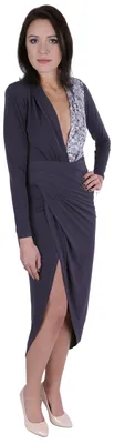 Produktbild von John Zack schwarzgraues, gefältetes Maxikleid mit Pailletten M