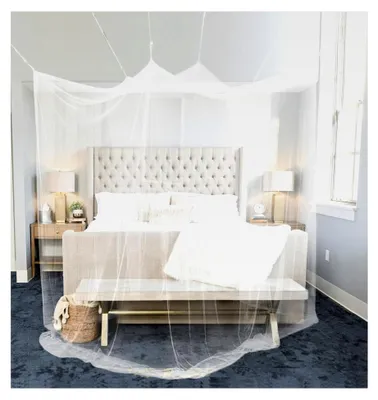 Produktbild von Moskitonetz für Doppelbett 210x210x220cm mit 8 Aufhängepunkten und Klebehaken - Mückenschutz für Einzel- und Doppelbetten mit 2 Eingängen