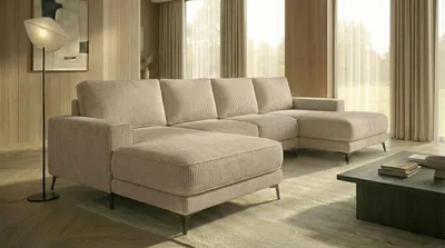 Produktbild von Ecksofa VALTOR 320x185 cm mit Schlaffunktion, Bonellfederkern und Bettkasten, Farbe: Beige